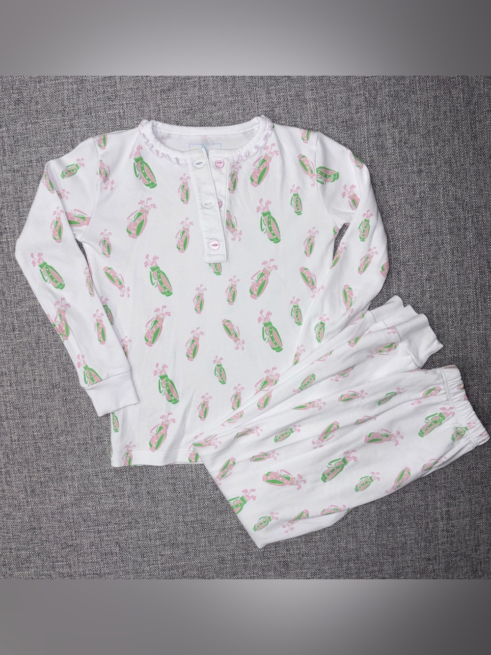 Little English Pima Cotton Pajama Set with Pink & Green Golf Bag Print